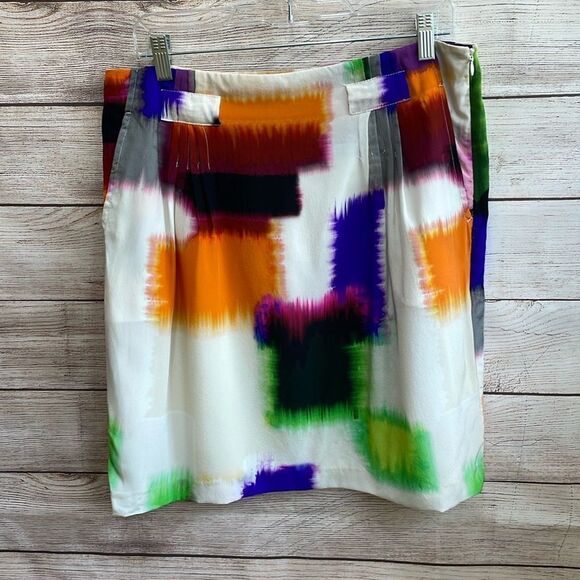 ANTHROPOLOGIE‎ CLUNY 100% SILK SKIRT IN COLOR BLOCK - Picture 1 of 5